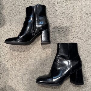 Madden Girl Glossy Black Croc-Embossed Ankle Boots
